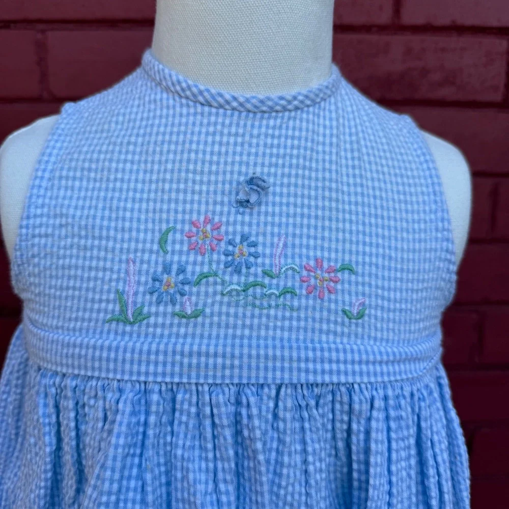 Sophie Dess Blue Gingham Embroidered Flower Dress Baby 18‎ Months Cotton